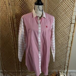 US POLO Red and White Stripes Button Down Shirt / Tunic